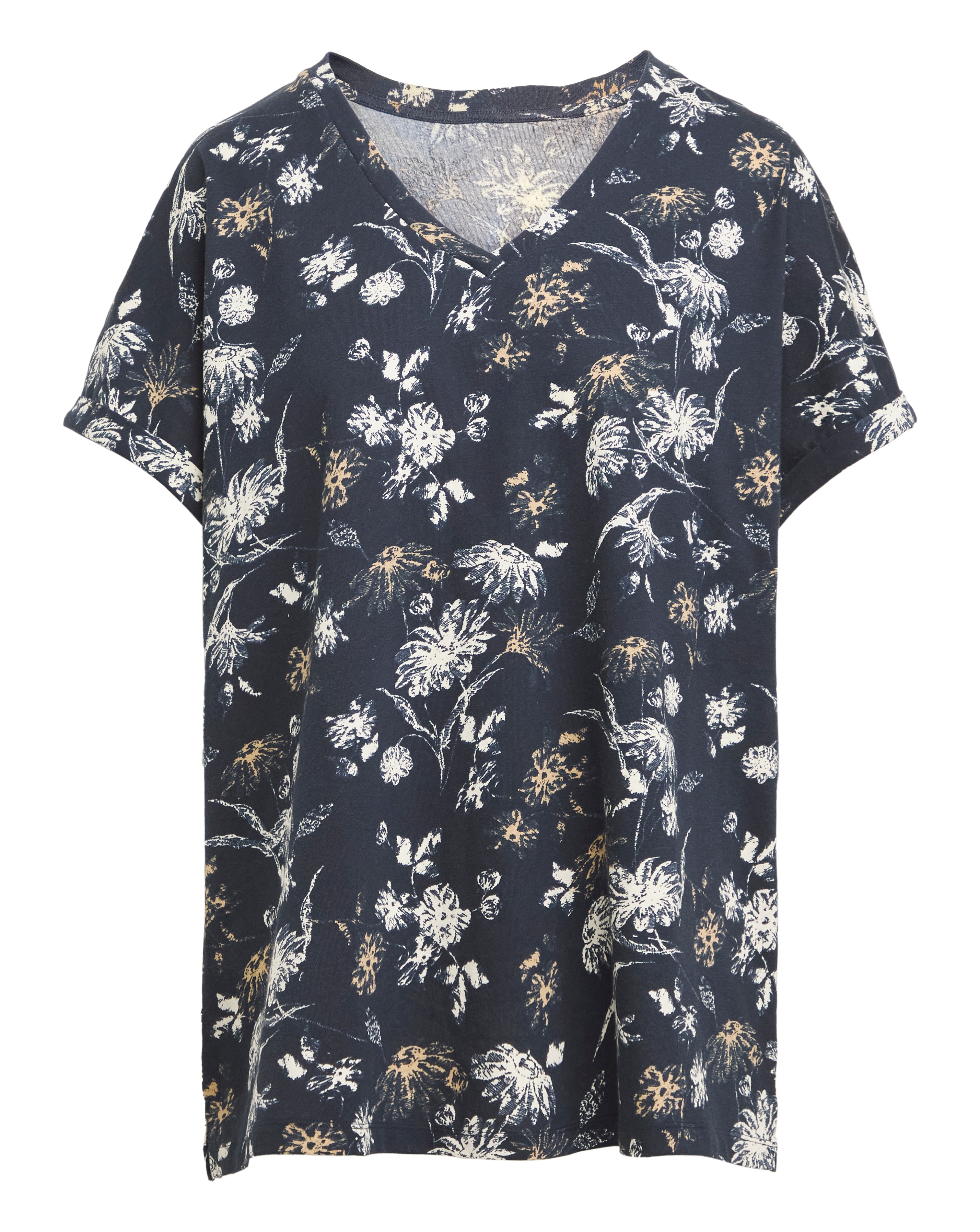 Pure Cotton Floral Print V-Neck Short Sleeve T-Shirt | JD Williams