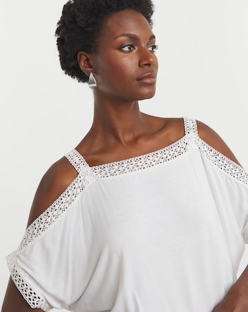 White Crochet Trim Cold Shoulder Top