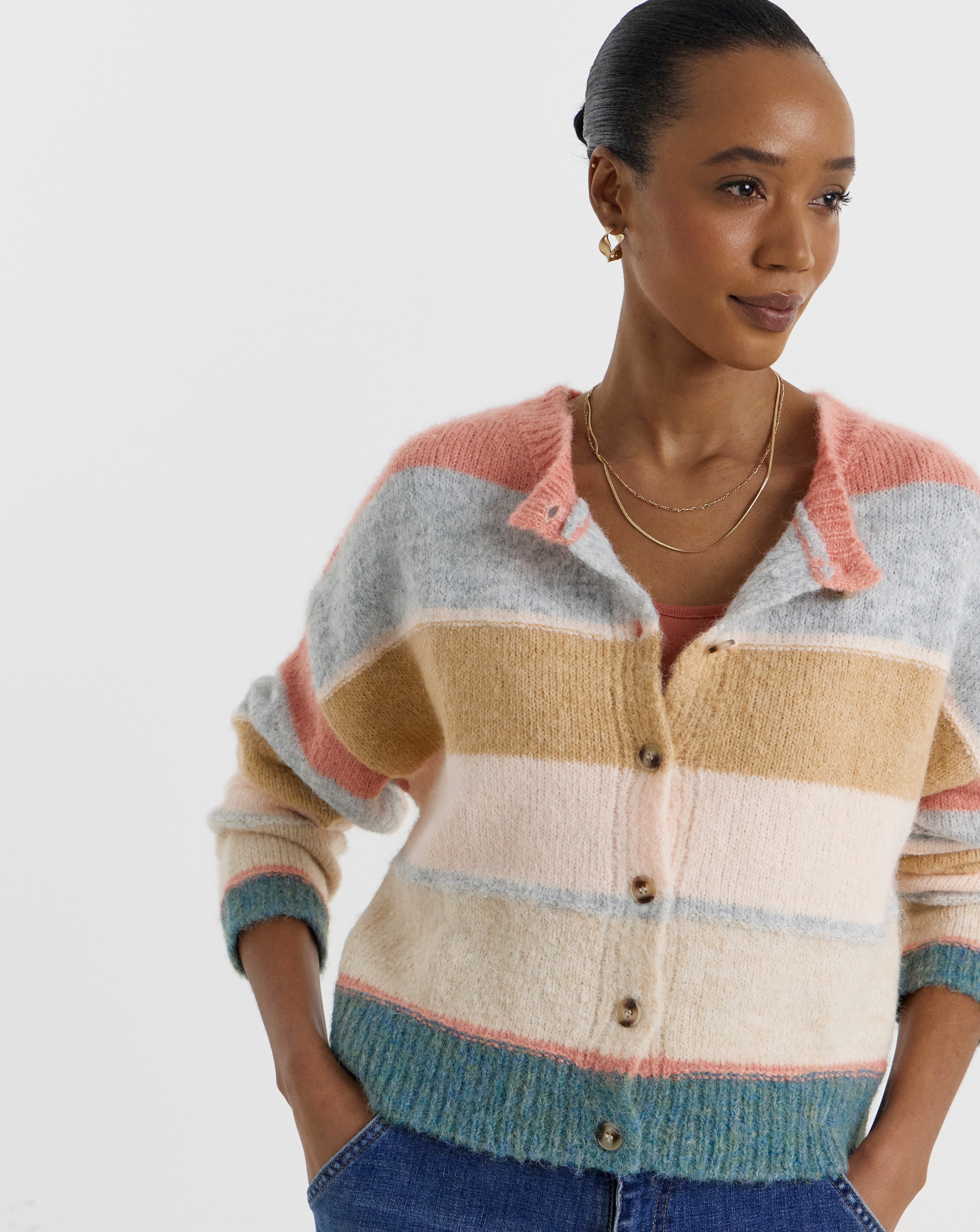 JDY Cassidy Life O-Neck Stripe Cardigan | JD Williams