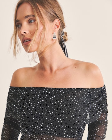 Simply Be Black Hot Fix Mesh Bardot Top
