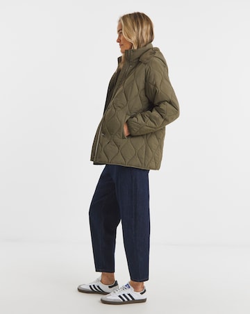 Khaki Short Hooded Quilted Jacket