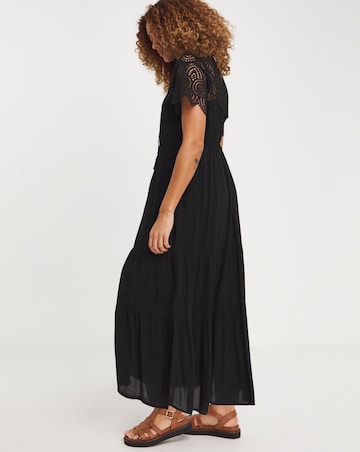 Crinkle Crochet Trim Smock Dress