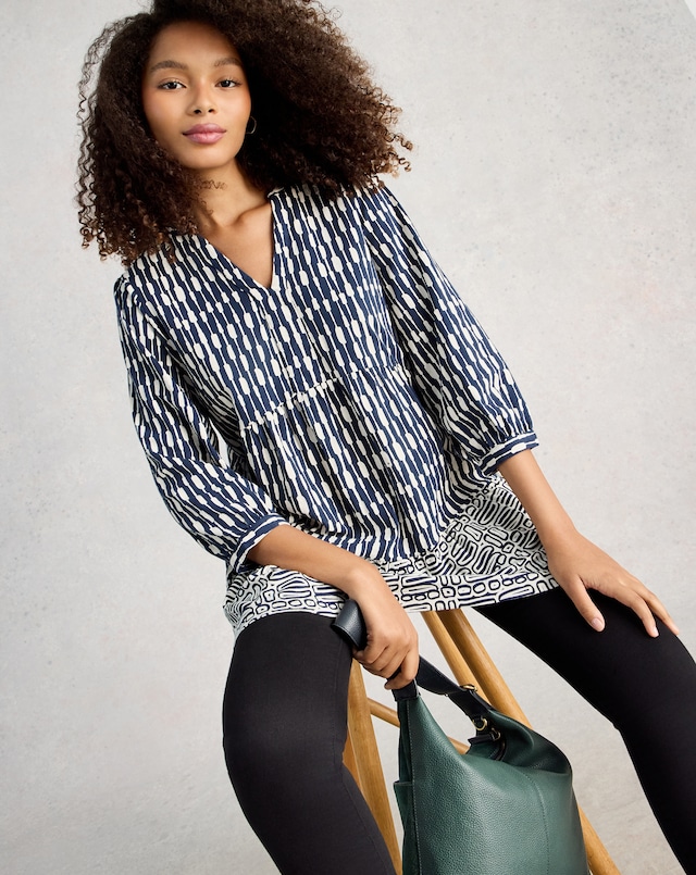 White Stuff Marta V-Neck Tiered Cotton Tunic Dress