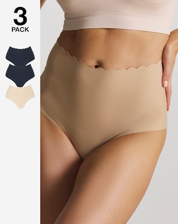 Pretty Secrets (3 Pack) Scallop No VPL Knickers Black/Nude/Black