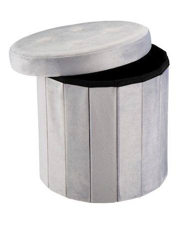 Grey Round Velvet Storage Box