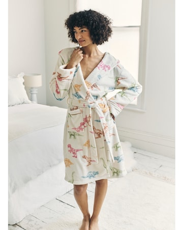 Chelsea Peers Dinosaur Print Fleece Hooded Dressing Gown
