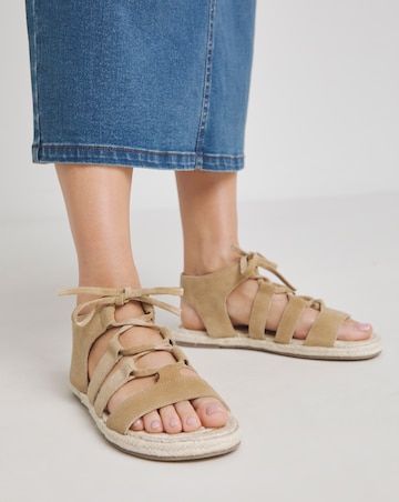 Simply Be Serenity Suede Lace Up Flat Espadrille Sandals - Wide Fit (E)