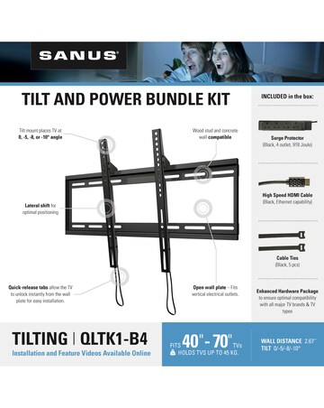 Sanus Secura QLTK1-B4 40-70in Tilting TV Wall Bracket Starter Kit