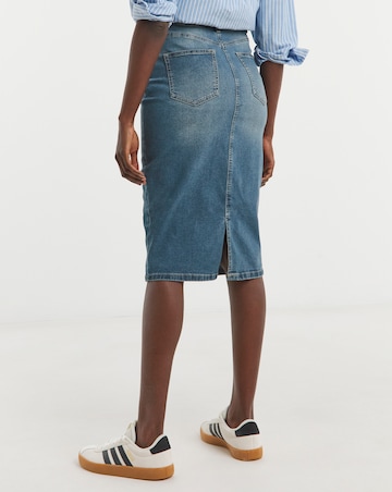 24/7 Blue Midi Denim Skirt