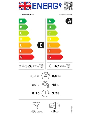 LG X10 W4X1085NWK 8kg/5kg 1400 Spin Washer Dryer - White