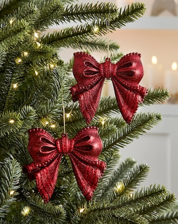 Gisela Graham Red Glitter Bow Hanging Decoration - Set of 2
