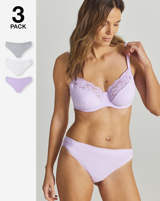 Pretty Secrets (3 Pack) Harper Lace Rib Midi Brazilian Knickers