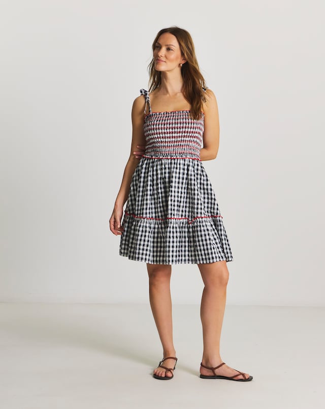 Beach to Beach Cotton Gingham Mini Beach Dress