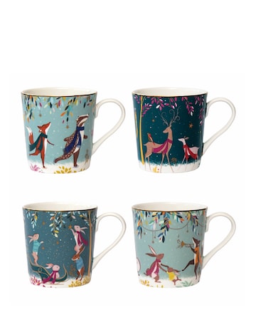 Sara Miller Woodland Tales Set of 4 Mugs