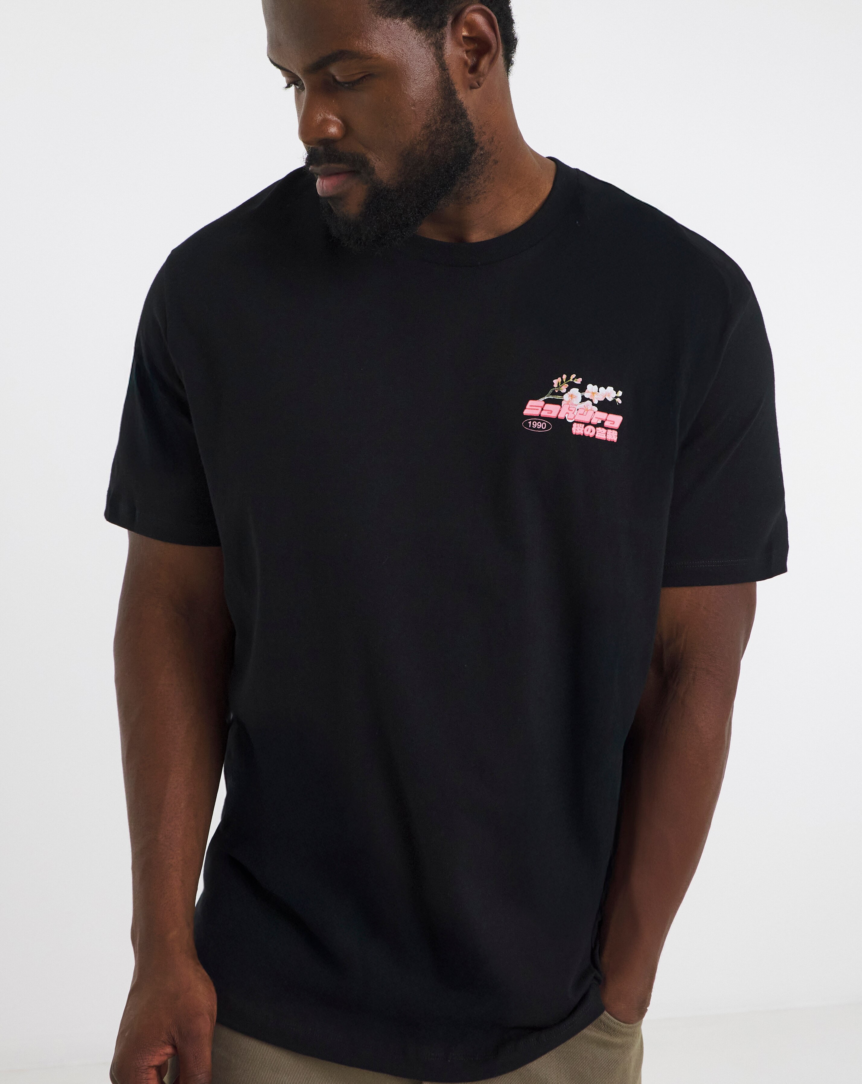 Jack & Jones Sakura Oriental Back Graphic T-Shirt - Black | JD