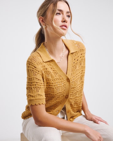 Simply Be Ochre Pointelle Collared Knit Top