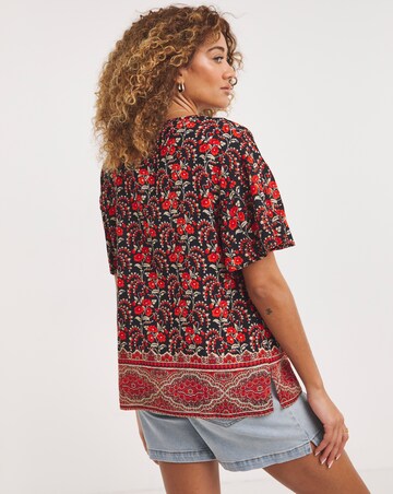 Joe Browns Red/Black Boho Tassel Tie Top