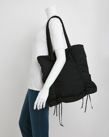 Black Ruched Detail Nylon Tote Bag