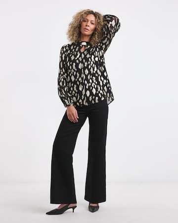 Keyhole Metallic Jacquard Blouse