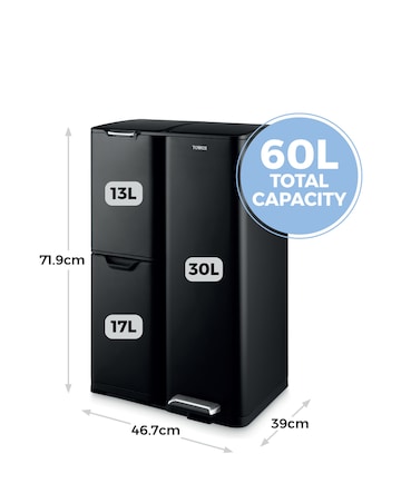 Tower 60L Recycling Bin with 3 Individual Compartments