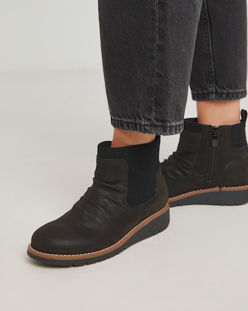 Heavenly Soles Blanche Low Wedge Ruched Ankle Boot - Wide Fit (E)