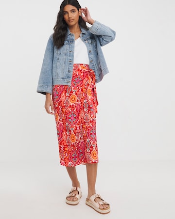 Coral Printed Fixed Wrap Skirt