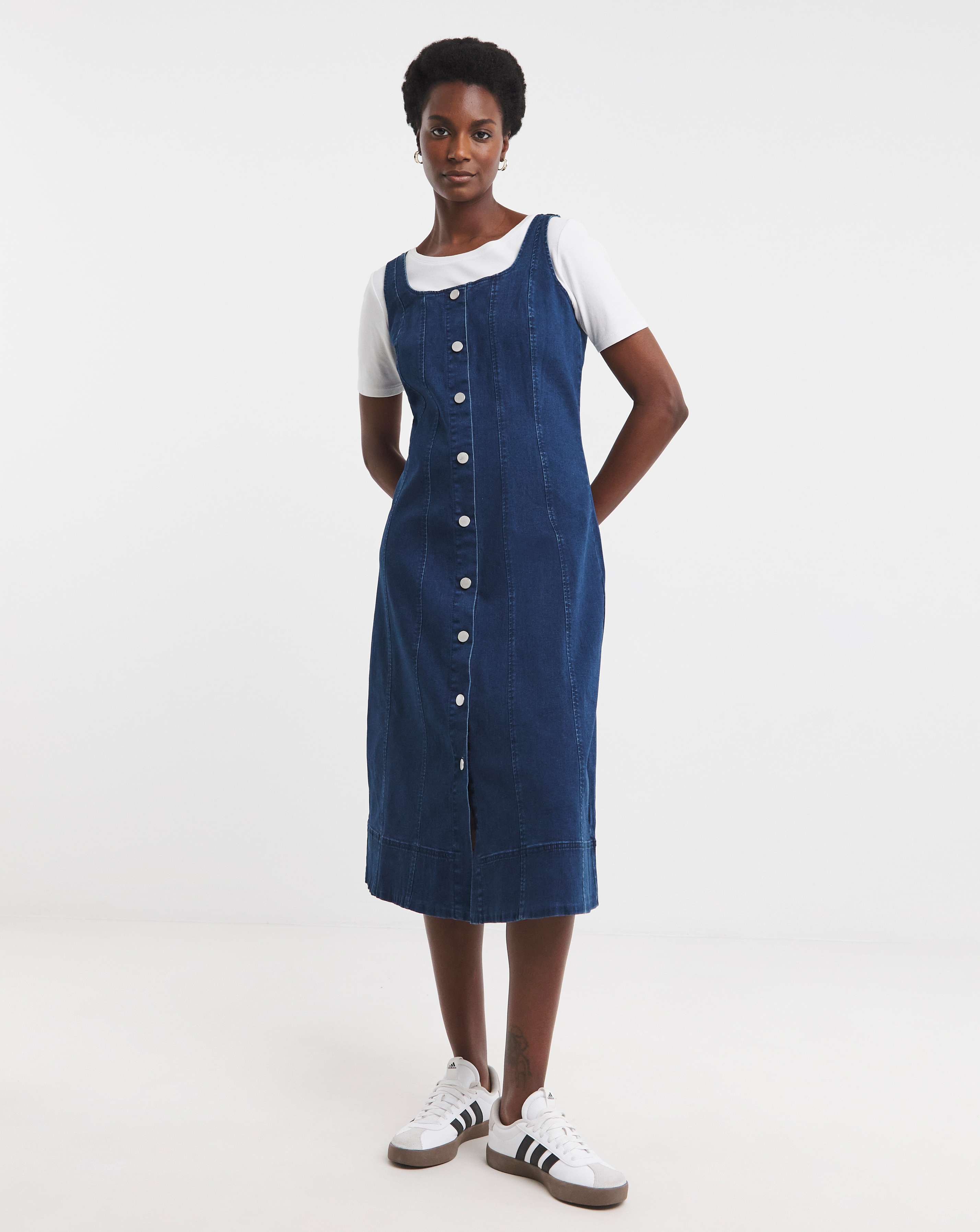 Indigo Denim Button Front Apron Dress | JD Williams
