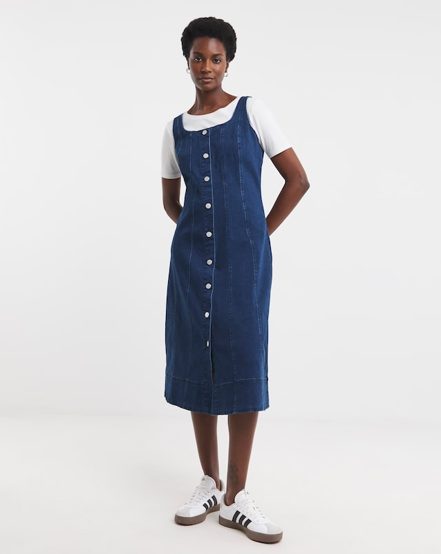 Pure Cotton Mid Blue Denim Apron Dress | JD Williams