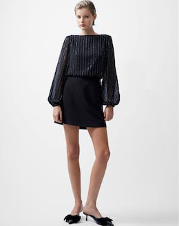 French Connection Effy Sequin Long Sleeve Slash Neck Dress