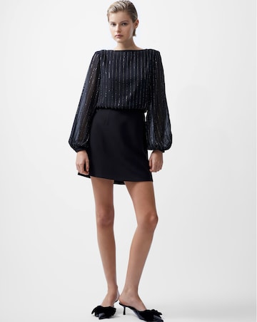 French Connection Effy Sequin Long Sleeve Slash Neck Dress