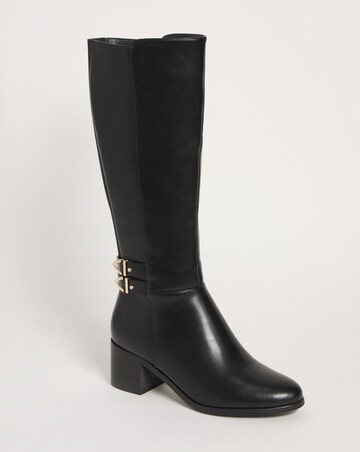 Cushion Walk Block Heel Knee High Boot Wide E Fit Curvy Calf