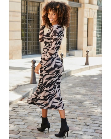 Sosandar Neutral Textured Print Mesh Dress