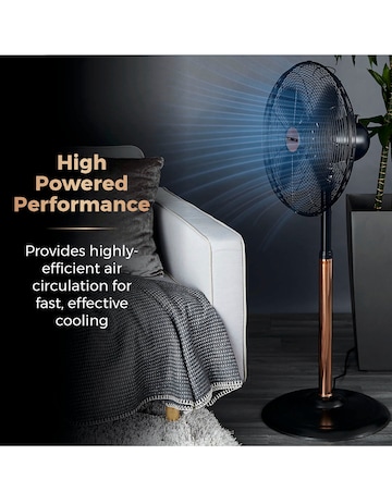 Tower 16 Inch Cavaletto Metal Black and Rose Gold Stand Fan
