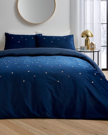 Velvet With Embroidered Stars Duvet Cover Set