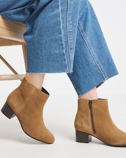 Chiba Suede Low Block Heel Ankle Boot - Extra Wide Fit (EEE)