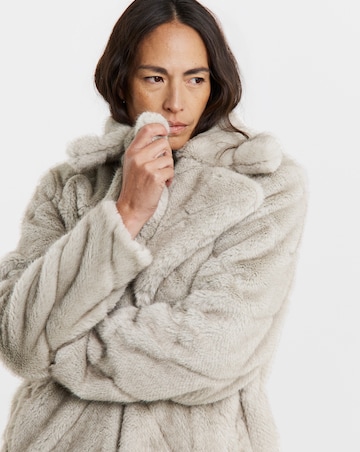 Charcoal Chevron Faux Fur Coat