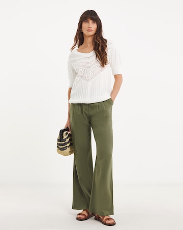 Ivory Crochet V Neck Short Sleeve Jumper