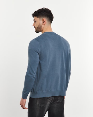 Blue Cotton Zip Up Knitted Bomber