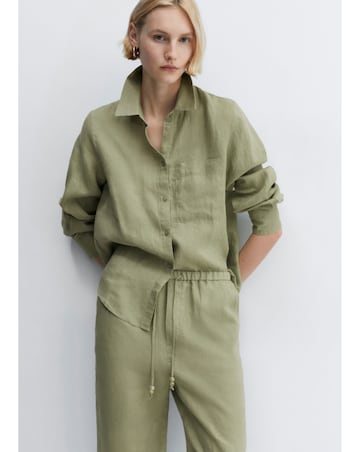 Mango Linen Tie Waist Beaded Trousers