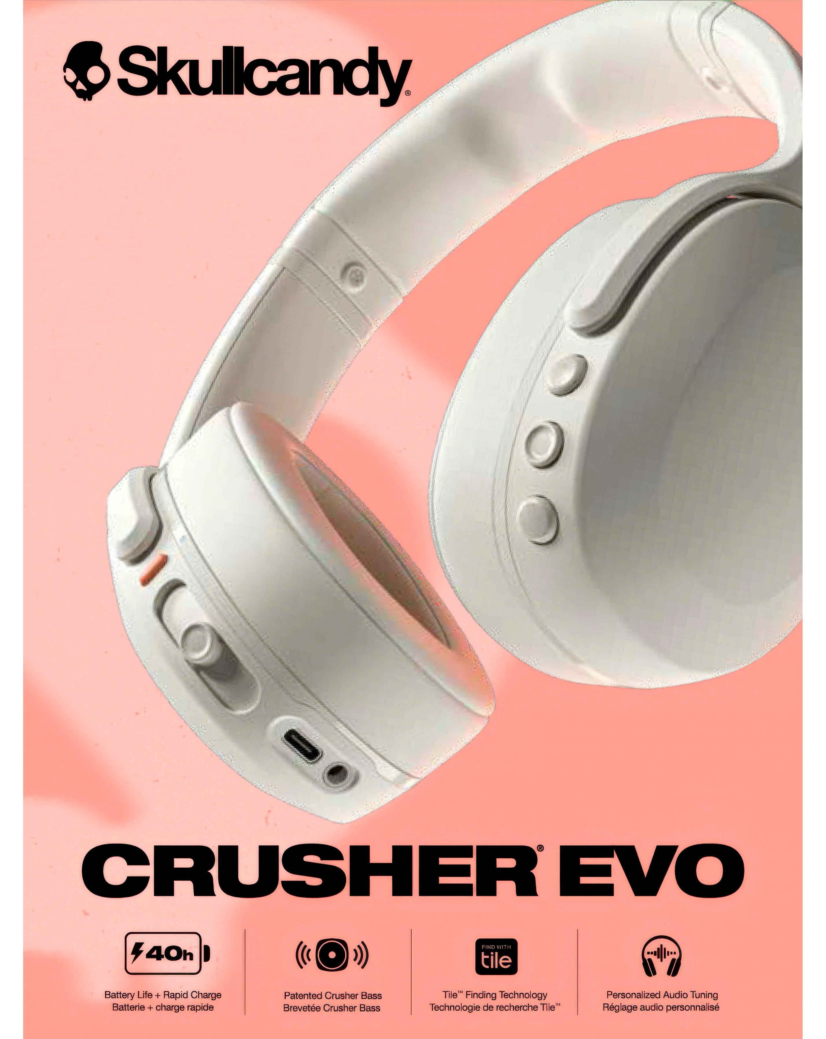 Skullcandy Crusher Evo Over-Ear Wireless Headphones - Bone | JD