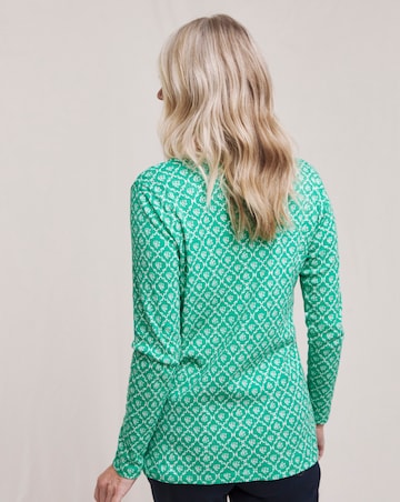 Julipa Printed Pure Cotton Ribbed Henley Top