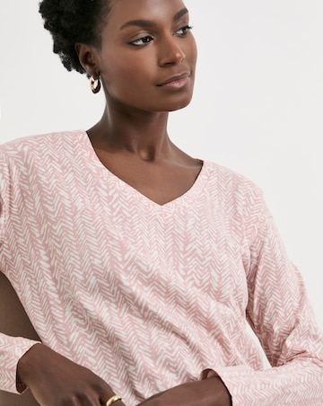 Pure Cotton Pink Print Slouch Long Sleeve Longline Top