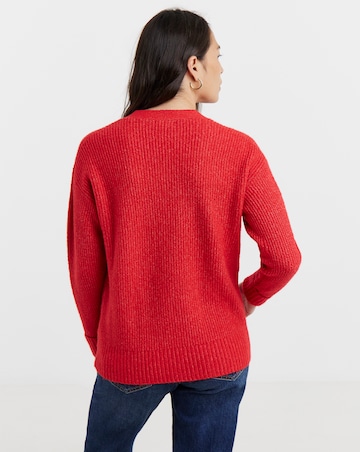 Red Button Rib Cardigan