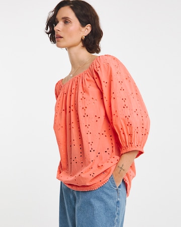 Pure Cotton Broderie Elasticated Neckline Top