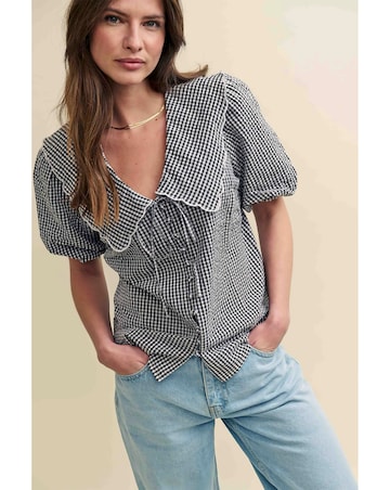Nobody's Child Black Gingham Peter Pan Collar Short Sleeve Blouse