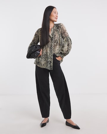 Georgette Collarless Blouson Sleeve Blouse