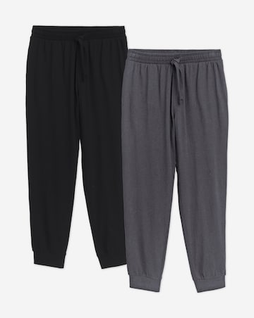 2 Pack Jersey Cuffed Lounge Joggers - Black/Charcoal