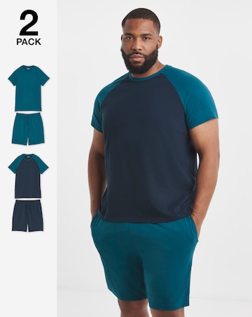 2 Pack Raglan Short Pyjama Set-Teal/Navy