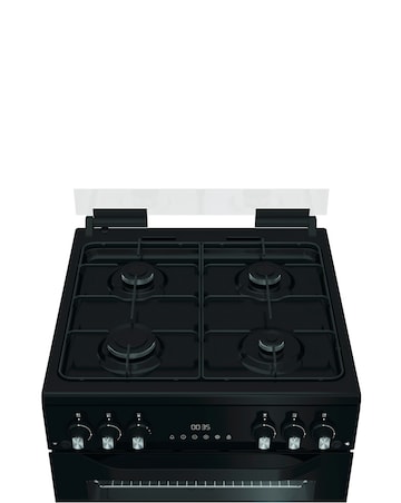 Hotpoint HTG6GDCB1 60cm Gas Twin Cooker with Glass Lid - Black