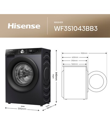 Hisense 3S Series WF3S1043BB3 WiFi-enabled 10kg 1400 Spin Washing Machine - Blac